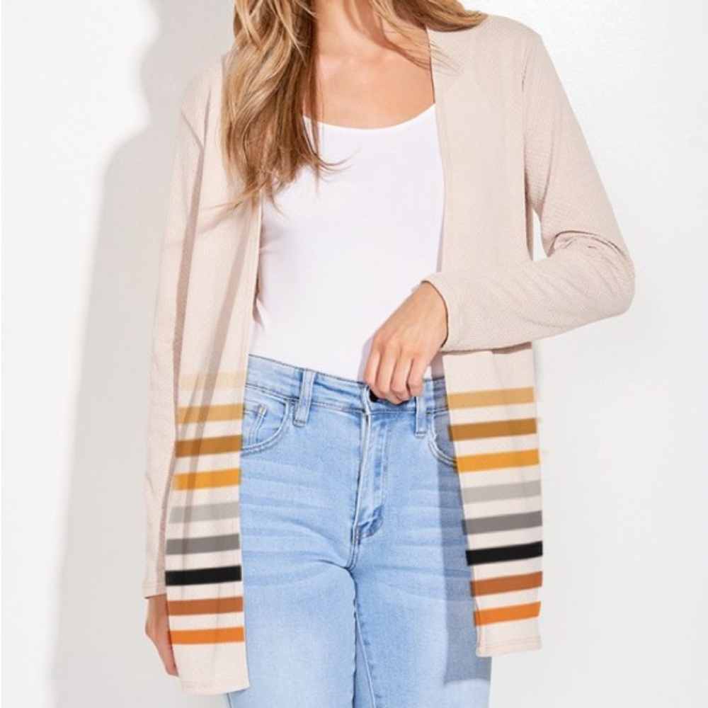 Fall Stripe Knit Long Sleeve Cardigan